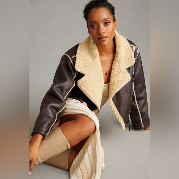 Pilcro Jackets & Blazers - Pilcro Brown Faux-Leather Shearling Jacket with Cream Lining